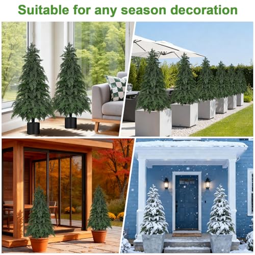 2-Pack Fake Cypress Topiary Trees with Pot, 4ft UV-Resistant Indoor Outdoor