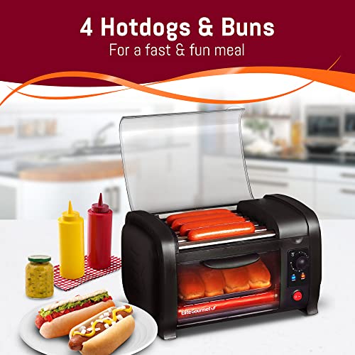 Hot Dog Toaster Oven with Steel Rollers - 4-Bun Capacity, Black