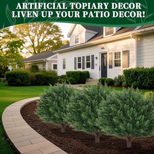Artificial Cedar Topiary Ball Trees Outdoor UV Resistant 4 Pack - EverNature