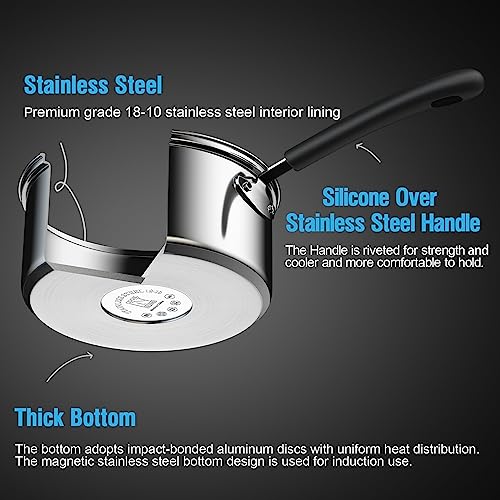 Cook N Home Stainless Steel Cookware Sets 10-Piece, Pots and Pans Kitchen Cooking Set with Stay-Cool Handles, Dishwasher Safe, Silver