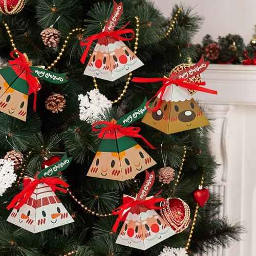 24PCS Candy Boxes, 4 Styles Treat Gift Boxes with Ribbon - Xmas Paper Boxes for Party Supplies