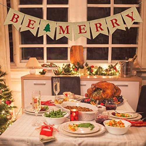 Christmas Burlap Banner - Be Merry Holiday Wall Decor & Tree Garland