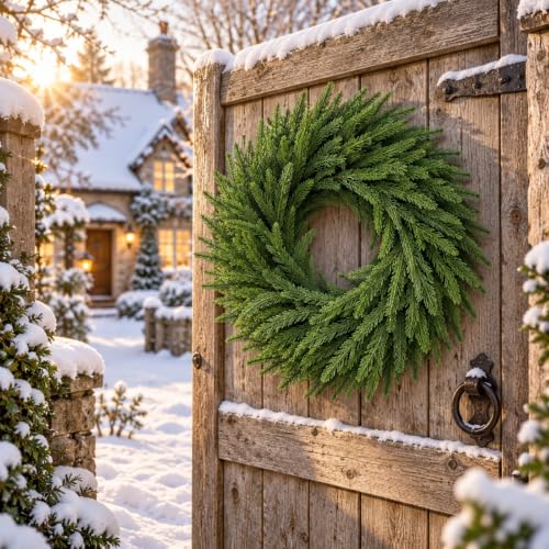 ICX 26-Inch Real Touch Norfolk Pine Wreath for Front Door Christmas Decor