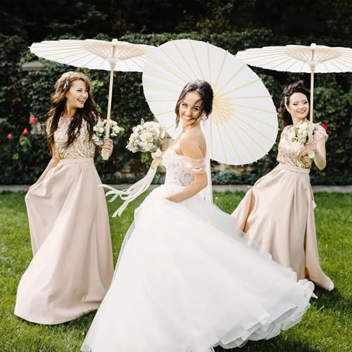 23.6 Inch White Paper Umbrellas Wedding Parasols Bulk (24 Pack) - HIYZI