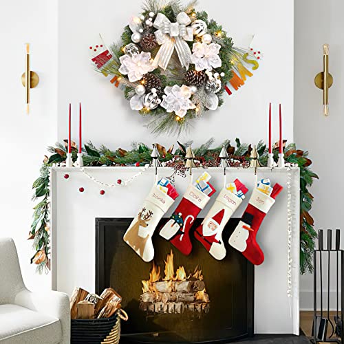 GarveeHome 24in Pre-lit Christmas Wreath with 20 LEDs – Silver White Magnolia Bow
