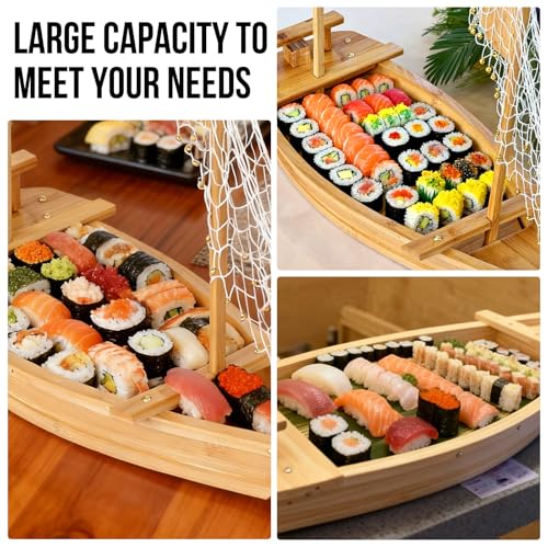 31.5 Inch Bamboo Sushi Boat Serving Tray Extra Large Japanese Wooden Platter