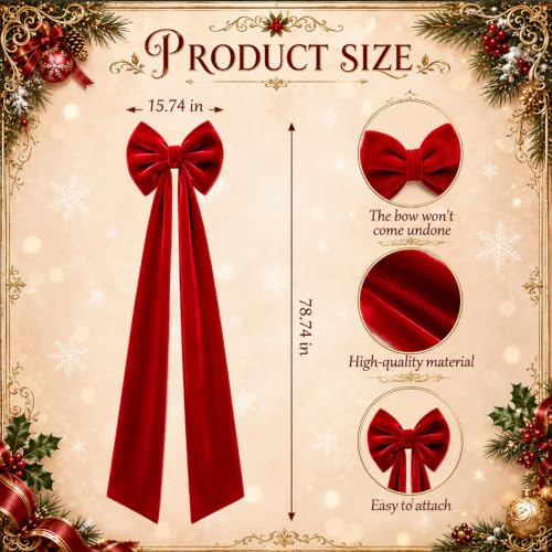 DULEFUN 16x79 Inch Christmas Red Velvet Large Bow Tree Topper - Variant 79In Red