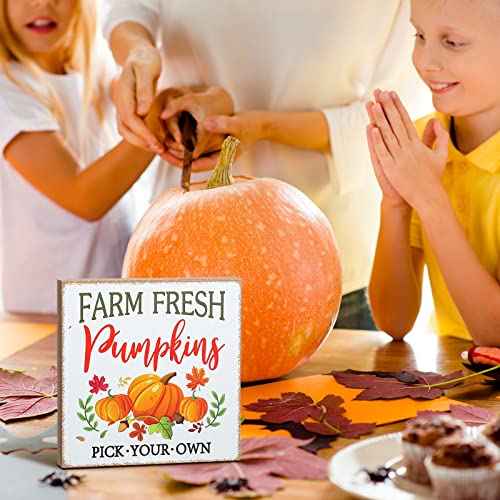 4 Pcs Fall Pumpkin Decor Tabletop Signs Welcome Fall Plaid Pumpkin Wooden Sign Tiered Tray Decorations Thanksgiving Autumn Table Centerpieces Standing Block Shelves for Rustic Farm House Home