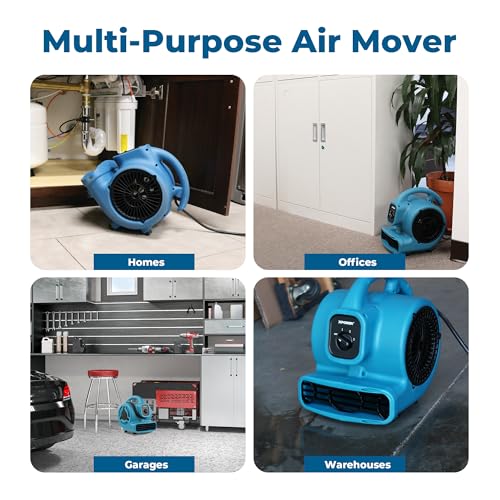 Mini Utility Air Mover Fan - Blue, 600 CFM, Stackable Floor Blower for Drying & Ventilation - P-80 Variant
