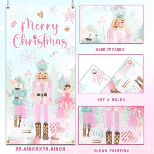 Pink Nut-cracker Christmas Door Cover Decoration, Merry Christmas Supplies, Nut-cracker Door Hanging Backdrop for 2023 Winter Xmas Decoration