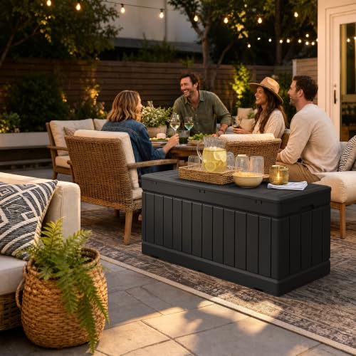 Devoko 78 Gallon Waterproof Resin Deck Storage Box with Lockable Lid - Black