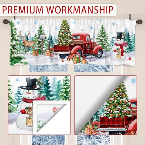 Christmas Valance Curtain for Kitchen-Christmas Decorations Gray Floral Window Valance for Living Room Bedroom Scroll Decor Winter Truck Decor Rod Pocket Valances Window Treatment Valance 18" X 54"