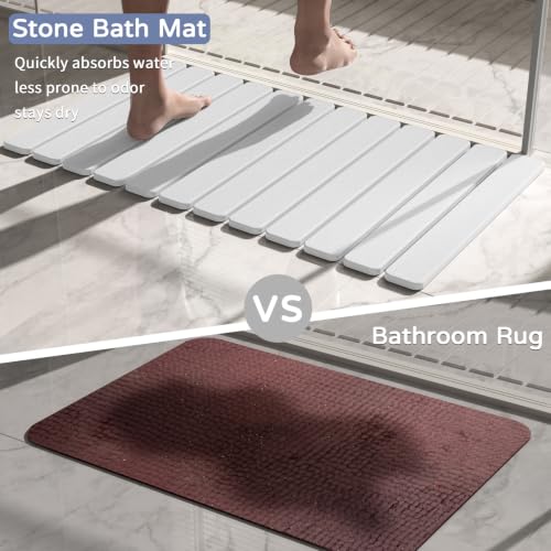 White Large Diatomaceous Earth Bath Mat 31.5 x 19.7in - Super Absorbent, Quick Dry, Non-Slip Bathroom Stone Mat