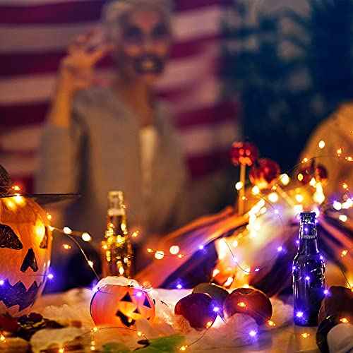 2 Pieces Halloween Fairy String Lights 10 ft 30 LED String Lights Copper Wire Fairy Lights for Halloween Christmas Wedding Party Patio Decoration, Orange, Purple