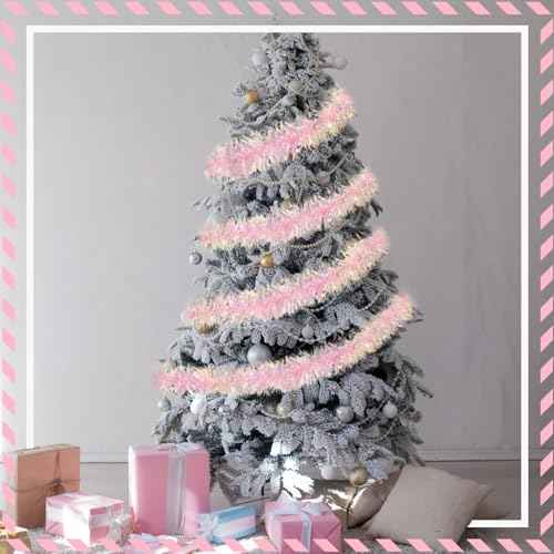 Pink Tinsel Garland Pink Glittering Decoration Metallic Garland for Valentine Birthday Wedding Party Easter Halloween Holiday Festivities Indoor Outdoor Home Christmas Decor Supplies (17 ft)