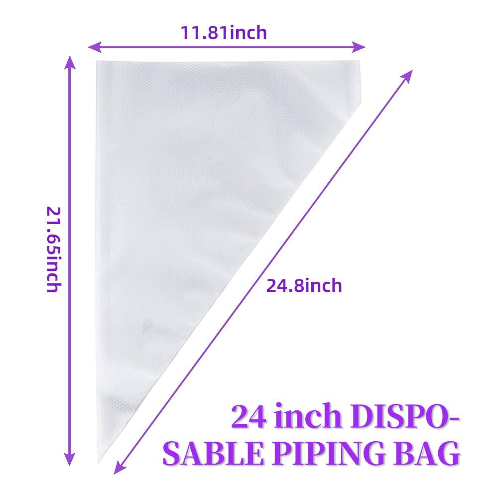 24 Inch Disposable Large Piping Bags,100 PACK Extra Large Thick Pastry Bags with 6 Bag Ties, Thickened Icing Bags,Cake Decorating Bags,Frosting Bags for Cake Decorating Cream Frosting