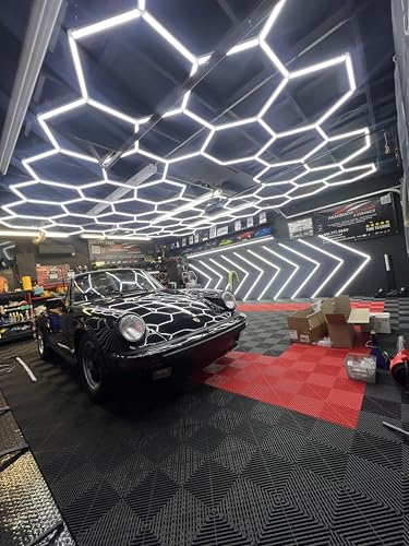 MODERN 11-Grid Hexagon Garage Light 48 Pack 47000LM 3.9ft Customizable Honeycomb Ceiling Fixture for Warehouse, Gym, Basement, Exhibition