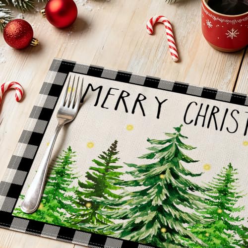Black Buffalo Grid Christmas Placemats Set of 4 12x18 Inches Rectangular - Holiday Table Decor