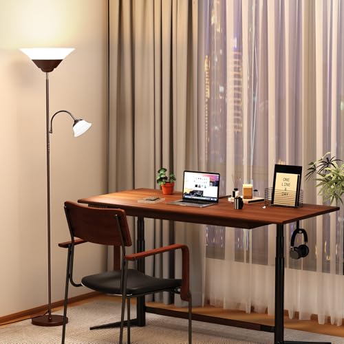 Brown 2-in-1 LED Floor Lamp with Remote & Touch Control, Dimmable Reading Light
