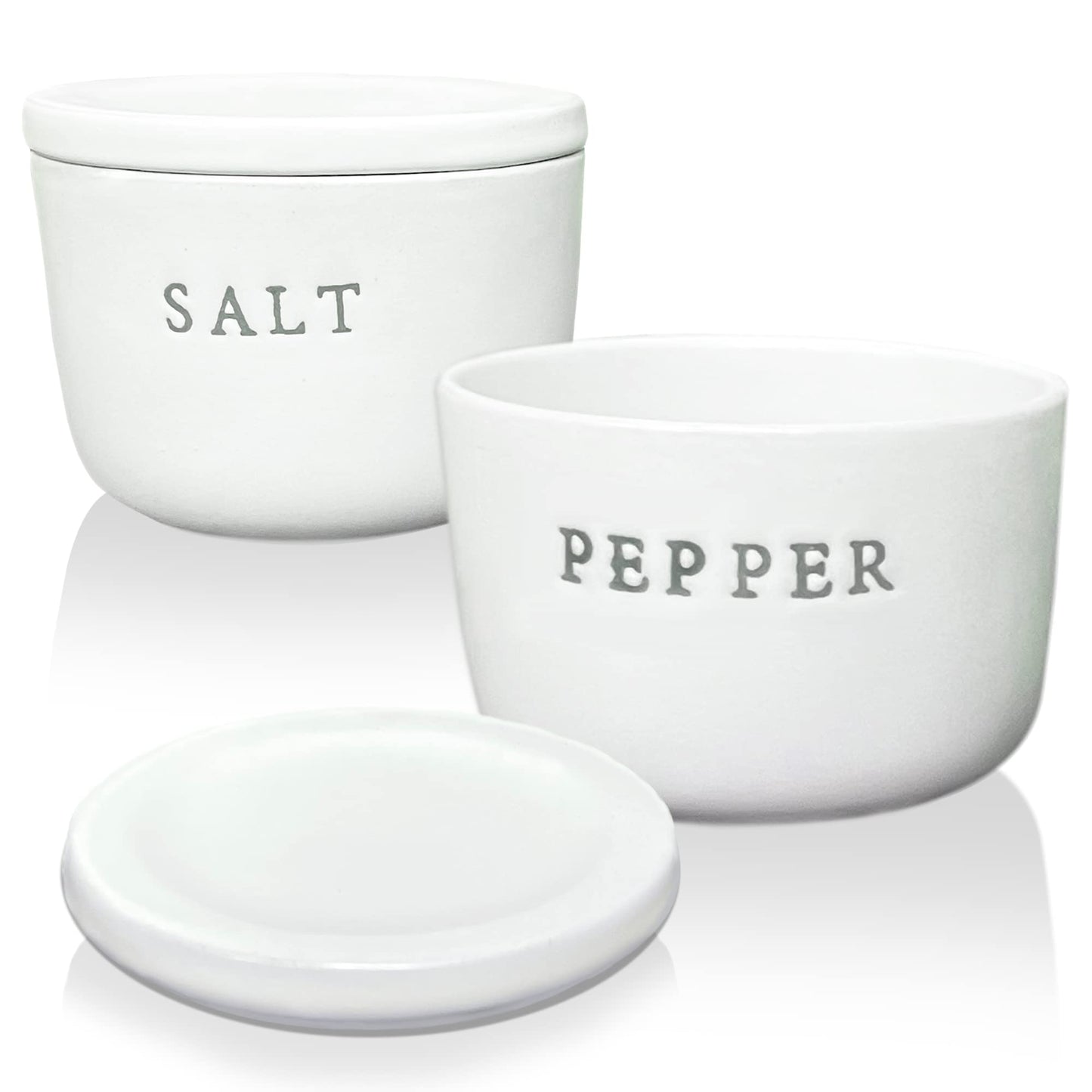 Kolibrox Stoneware Salt and Pepper Cellar Set - Stylish, Functional Kitchenware for Effortless Seasoning - Versatile, Creamy Durable Stone Design - Perfect for Kitchen & Home Decor
