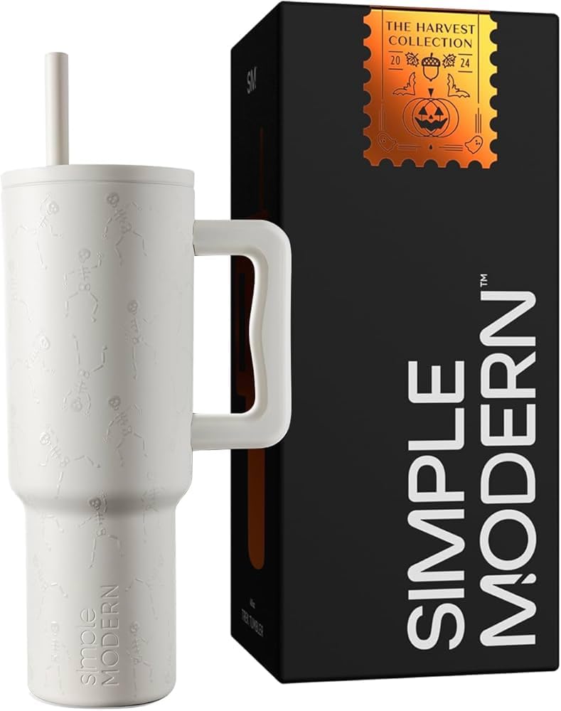 Simple Modern 40 oz Tumbler with Handle and Straw Lid | Halloween Insulated Reusable Stainless Steel Water Bottle Travel Mug Cupholder Use | Gifts for Women Men | Trek Collection | Dancing Skeletons