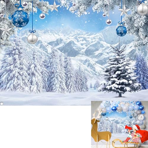 Winter Snow Forest Backdrop 10x8ft – Alps Mountain Scene Vinyl Banner, 120x96 in (BINQOO)