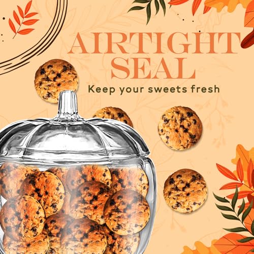 Clear Glass Pumpkin Candy Jar with Lid - Large Fall Decor Storage Container