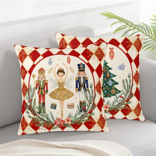 Kwlegh 18x18 Christmas Pillow Covers 2 Pack Nutcracker Diamond Grid