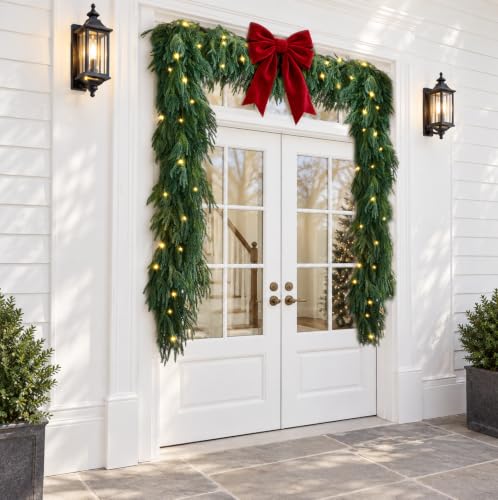 JOJOLEE 6FT Pre-Lit Norfolk Pine Christmas Garland Set of 2 Double-Density