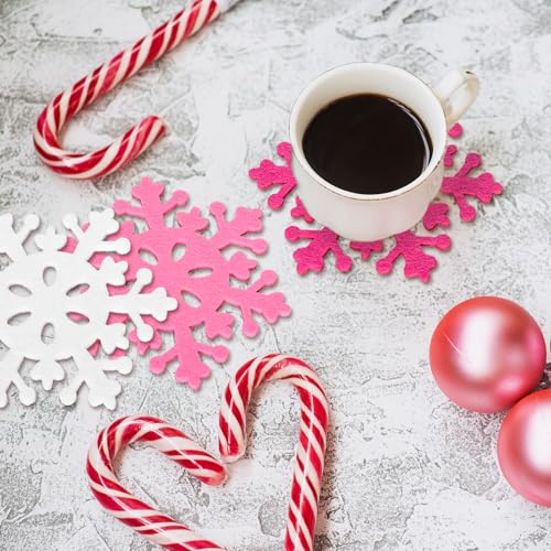 Pink Snowflake Felt Coasters Set of 15 for Christmas Winter Holiday Decor