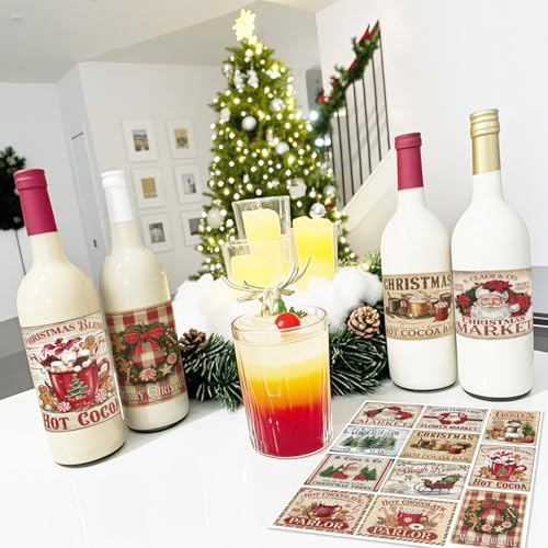 44 Pack Vintage Christmas Wine Bottle Labels Waterproof Stickers