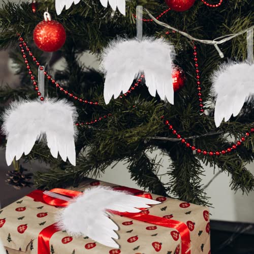 12Pcs White Angel Wings Christmas Ornaments - Feather Hanging Decor for DIY Tree 12pcs White