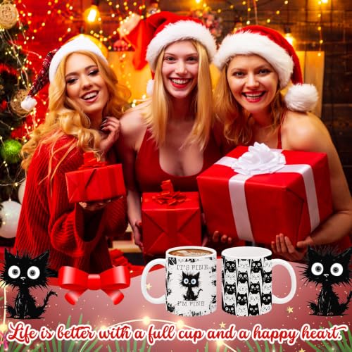 Sliner 2-Pack Black Cat Coffee Mugs - 11oz Cute Ceramic Tea Cups for Christmas Gifts