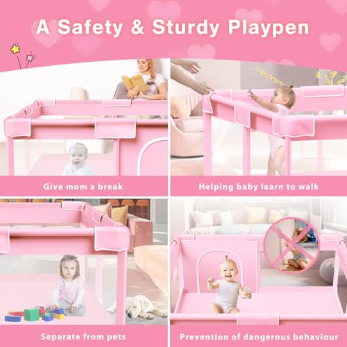 Pink Baby Playpen 50x50 Inch Play Yard for Toddlers Indoor & Outdoor Safety