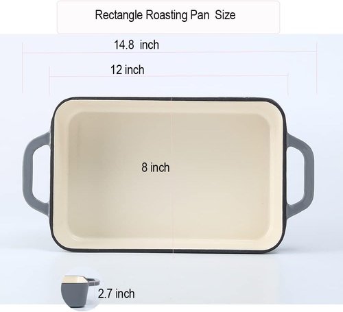 HAWOK Enameled Cast Iron Lasagna Pan - Durable Gray Roasting Dish for Perfect Meals