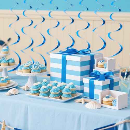 Hanging Swirls Party Decorations, 24 Pcs Blue Streamers Ceiling Hanging Swirl for Birthday Wedding Party Christmas Graduation Celebration Anniversary Decoration