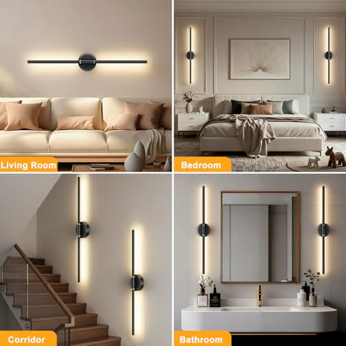25 Inch Rechargeable LED Wall Sconces Set of 2 - Dimmable Modern Wall Lights with Remote Control