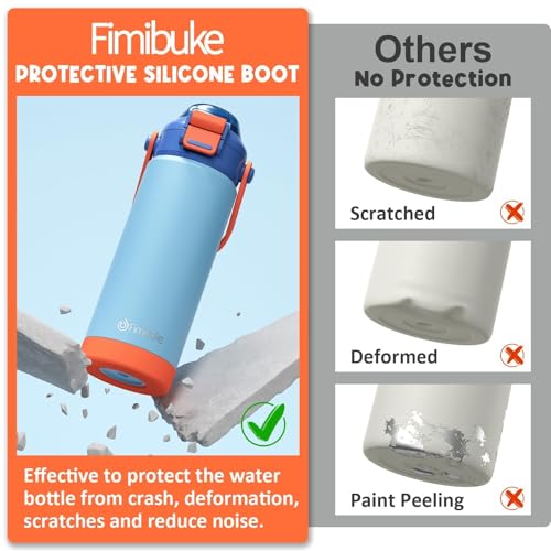 Fimibuke 18oz Kids Insulated Water Bottle with 2-in-1 Straw & Spout