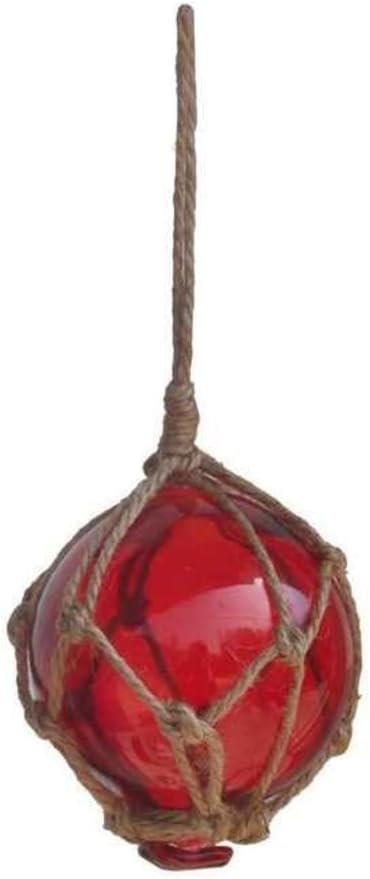 Red Japanese Glass Fishing Float with Brown Netting - Handcrafted Nautical Decor
