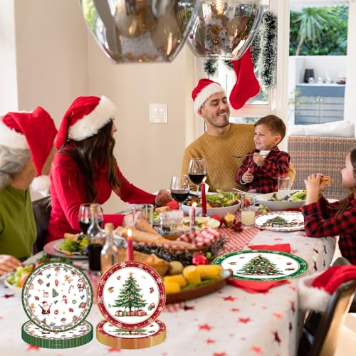 Christmas Paper Plates Set 48PCS Tree Design Red & Green Holiday Party Dinnerware