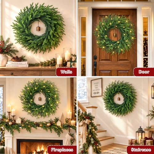 2 Pcs 24 Inch Christmas Wreath with Lights for Front Door (2 Pack) Yastouay