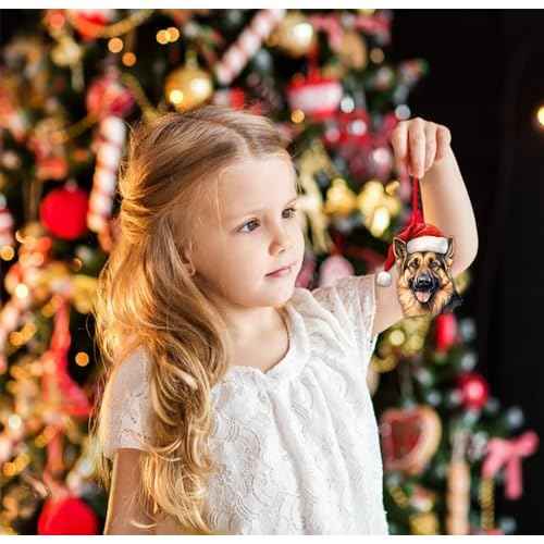 D24TIME German Shepherd Christmas Ornament - Acrylic German Shepherd Ornament for Christmas Tree Decorations Xmas Gifts for Kids Women Dog Lovers Car Home Office Hanging Decor