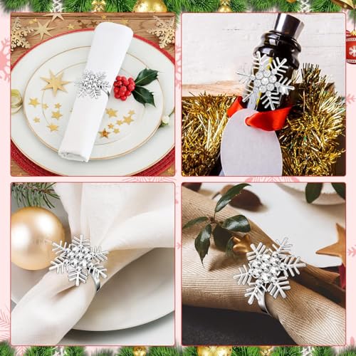Mimorou 1 Pcs Christmas Snowflake Napkin Ring Holder - Silver