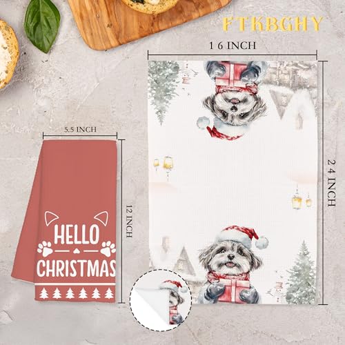 Winter Shih Tzu Christmas Kitchen Towels Set of 2 - Dog Winter Decor, 16x24 Inches