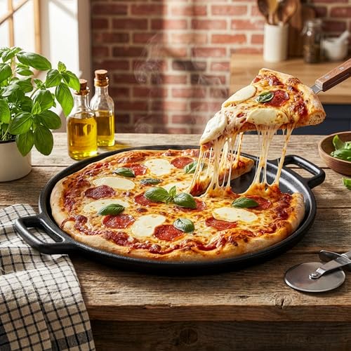 Cast Iron Pizza Pan 14-Inch Even-Heating Cookware for Oven Grill Campfire