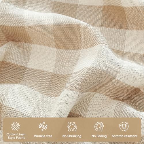 POSEAT Beige Gingham Table Runner 72 x 13 Inches | Cotton Linen Blend