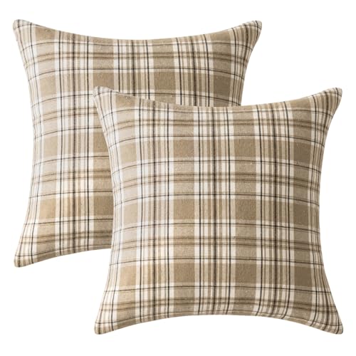 MIULEE Fall Plaid Pillow Covers Scottish Tartan 24x24 Neutral Khaki
