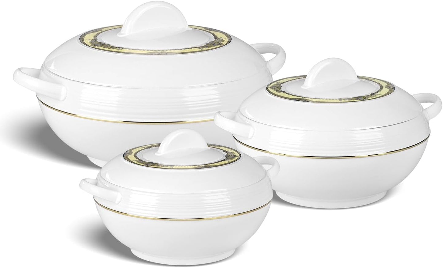 Ambiente Food Warmer Hot Pot Set Of Insulated Casseroles 1.2 1.6 And 2.5 Litre (White)