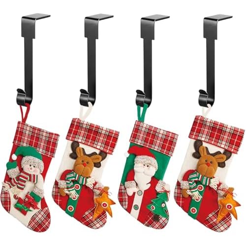 ARCHCRTC 4 Pcs Christmas Stocking Holders Mantel Hook Hangers Fireplace Hooks Hanger Christmas Stocking Hook Fireplace Hanger Grip for Christmas Party Decorations (Black, 4)