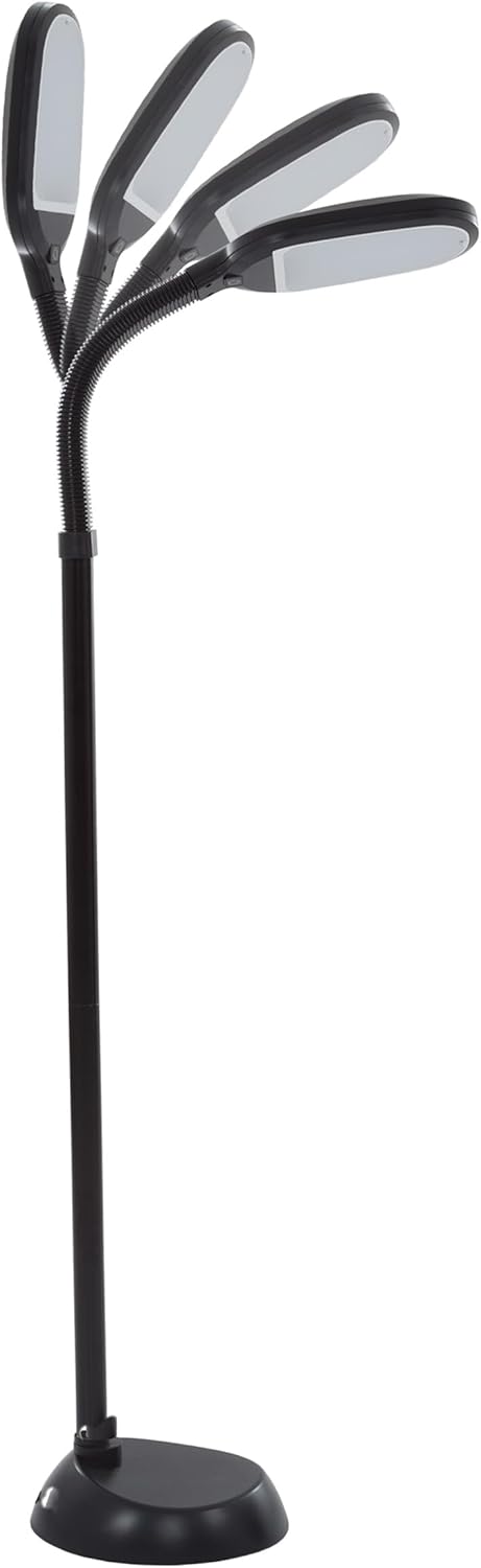 Lavish Home Adjustable LED Floor Lamp with Bendable Neck - Full Spectrum Natural Sunlight LED Lamp for Bedroom and Living Room - Reading, Craft, and Esthetician Light (Black)